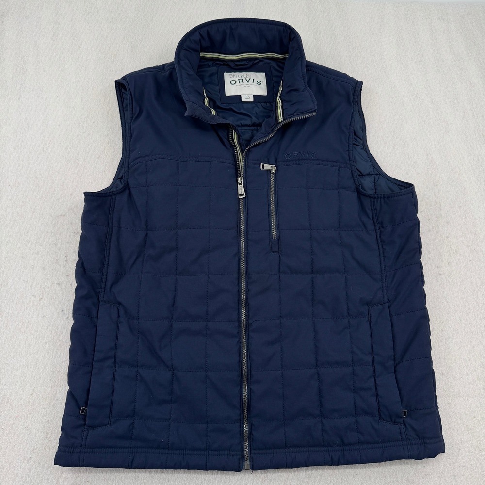 Orvis Classic Collection Mens L Navy Blue Nylon Quilted Full Zip Puffer Vest